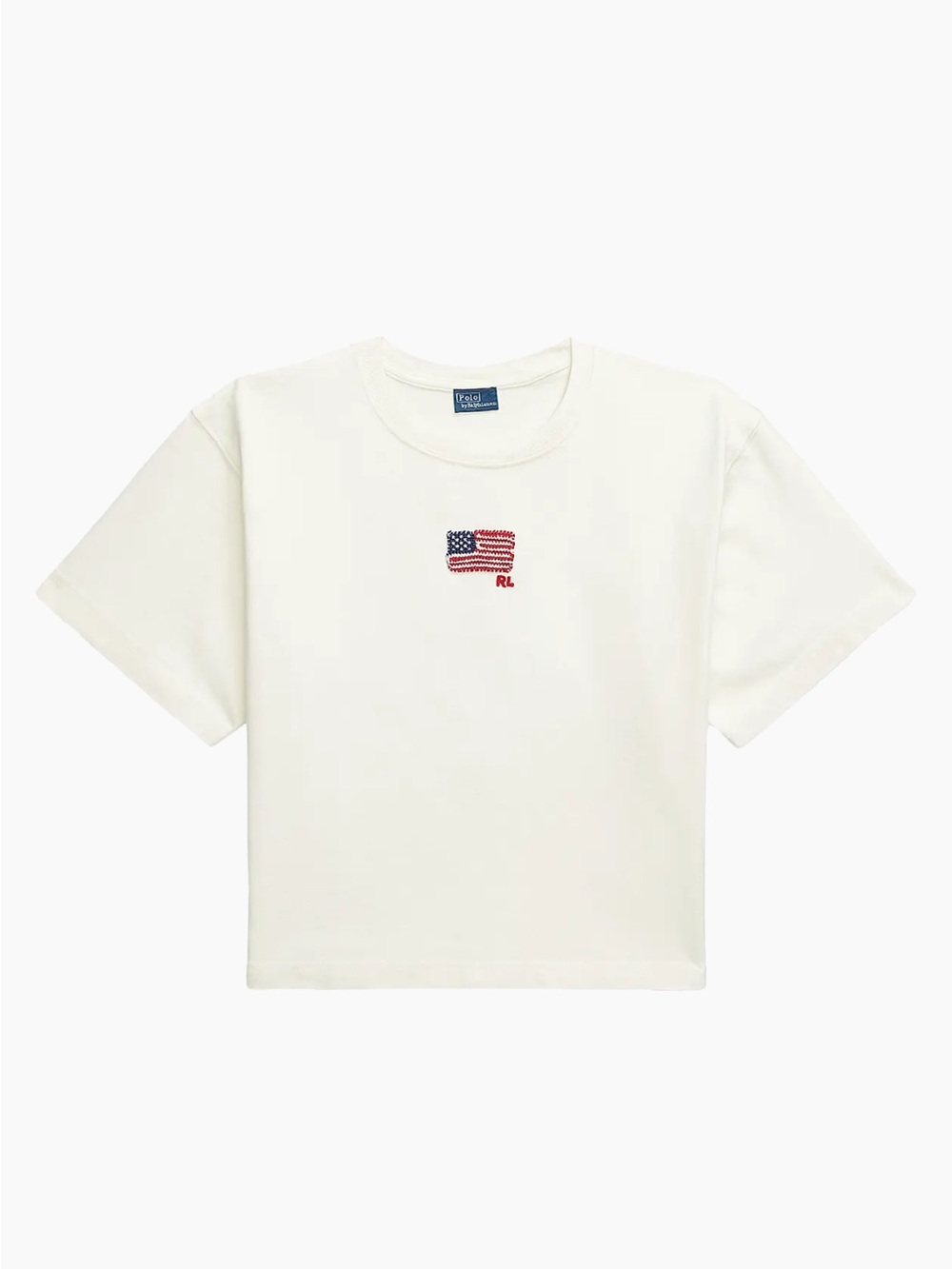 100% COTTON Polo by Ralph Lauren Cream Tank with Red & Blue Flag Logo